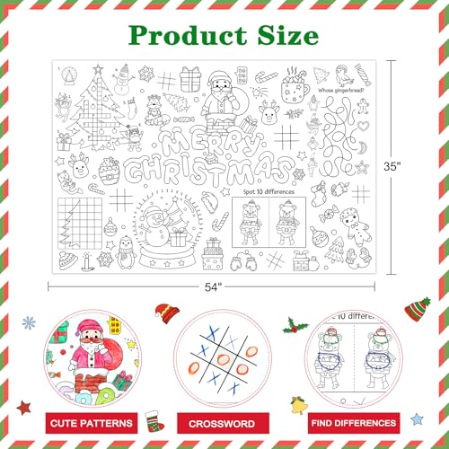 SICOHOME Christmas Giant Coloring Poster Tablecloth - 35" x 54"