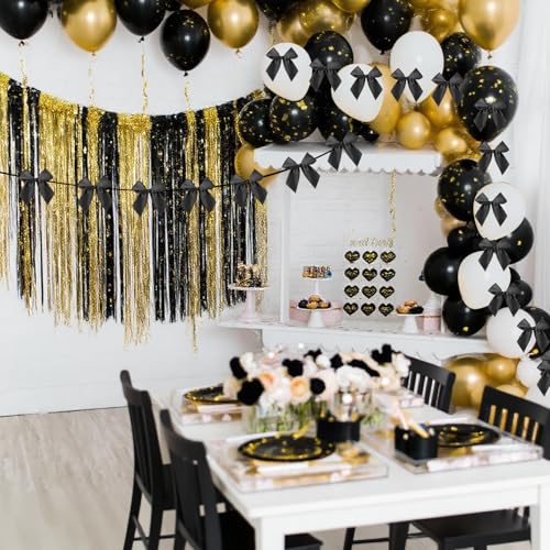 Black Bow Garland Banner Set - 2 PCS for Party Decorations
