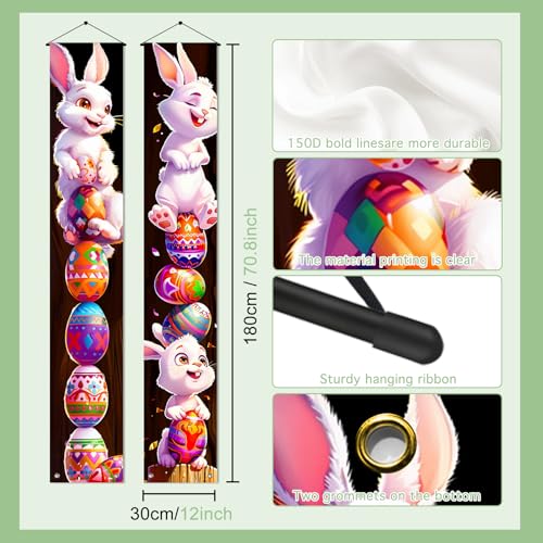 BlissYard 2-Piece Easter Porch Banner Set - Bunny & Eggs Door Decor