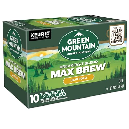 Green Mountain Coffee Roasters Breakfast Blend Max Brew, Single Serve Keurig K-Cup Pods, Light Roast Coffee, 60-Count Box (6 Packs of 10)