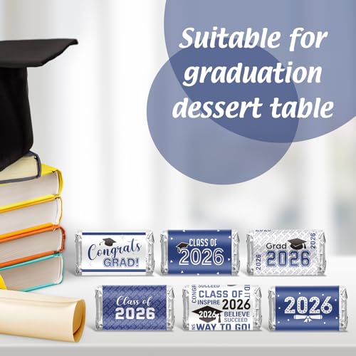 90 Pcs Graduation 2026 Sticker Labels for Candy Bars - Blue & White