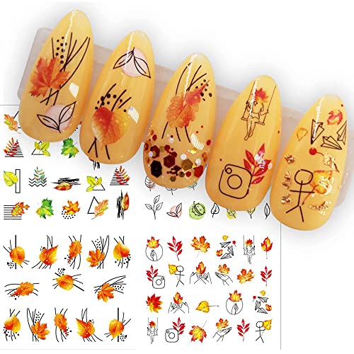 TailaiMei Fall Nail Art Stickers Decals - 24 Sheets Autumn Water Transfers