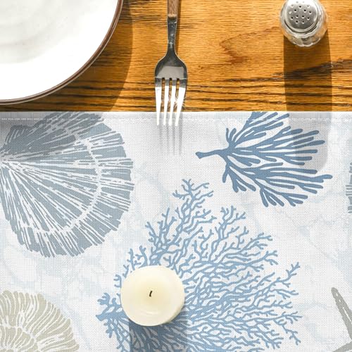 Coastal Beach Table Runner Nautical Sea Shell Starfish 13x72 Linen