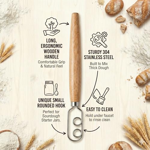 Sourdough Starter Stirring Hook | Stainless Steel Dough Whisk