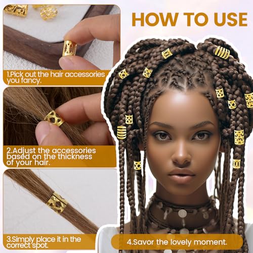 SmallCat 80 Pcs Gold Hair Jewelry for Braids & Dreadlocks Cuffs