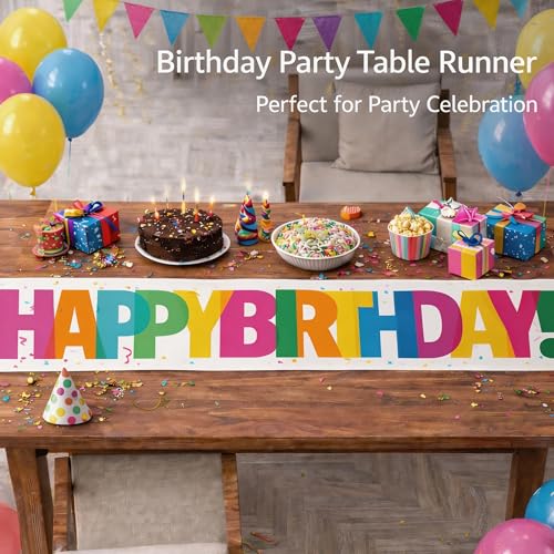 Happy Birthday Table Runner - 100% Polyester Decorations 73x13.8in