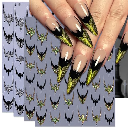 IDDFEVE Halloween Bat Nail Stickers Gold & Silver French Smile Decals 4 Sheets