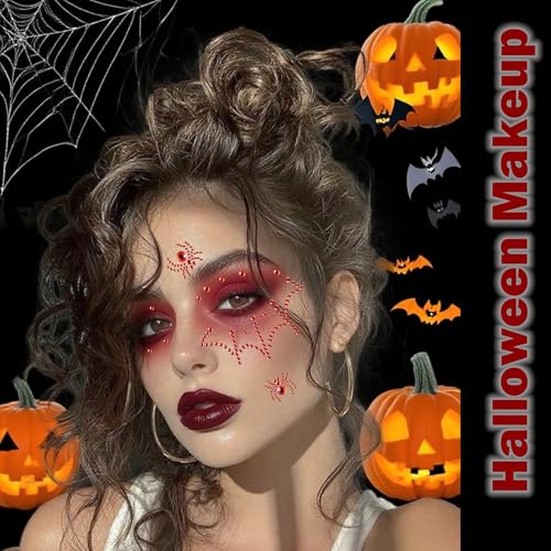 3D Spider Web Face Gems & Rhinestone Stickers for Halloween Makeup