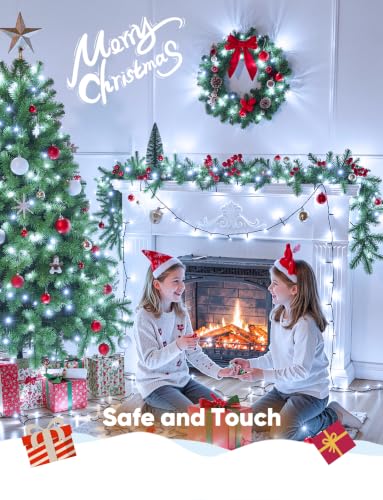 Battery Operated Christmas String Lights 33FT 100 LED Outdoor Indoor with Timer - Pure White, 17FT 2 Pack