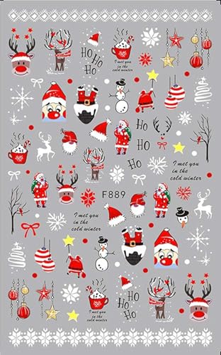 Diowino 3D Christmas Nail Stickers Self-Adhesive Holiday Decals 5pcs