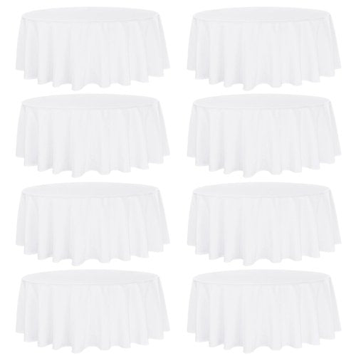 Fivenl 8 Pack Premium Round Tablecloth 120 Inch Round Table Covers Washable Polyester Fabric Round Table Clothes for Wedding Party Reception Banquet Buffet Restaurant (White, 120 Inch)