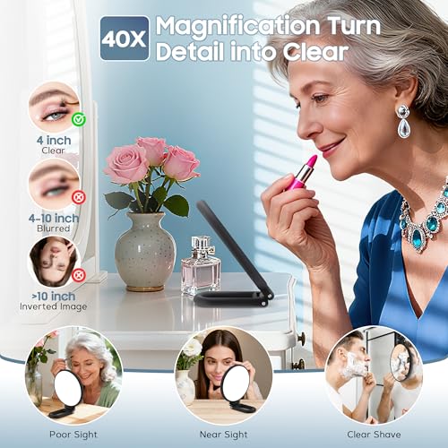 B Beauty Planet 40X Magnifying Travel Mirror - Foldable Handheld Back40x