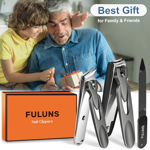 FULUNS Heavy Duty Nail Clippers Set with Catcher and Slanted Blade for Thick Nails