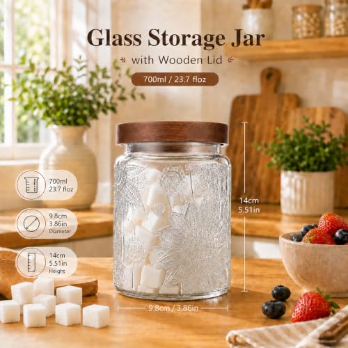 Custde 23.7 oz Vintage Sunflower Glass Jar with Airtight Wooden Lid