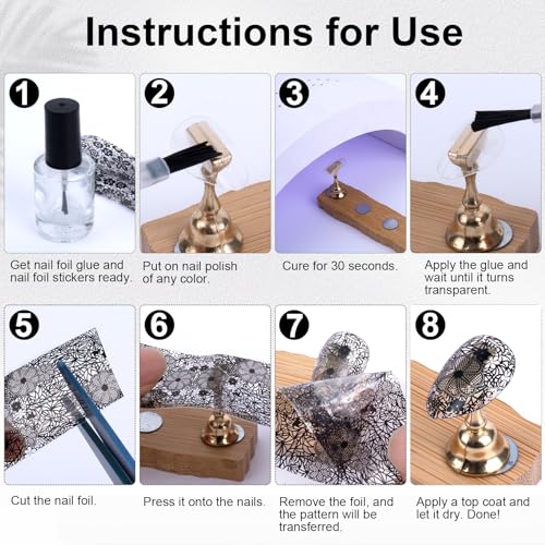 SmallCat 10 Pcs Lace Nail Art Transfer Foils Black and White Stickers