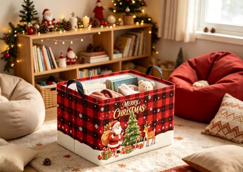 Rectangular Christmas Basket Checkered Christmas Storage Basket Collapsible Portable Organizer