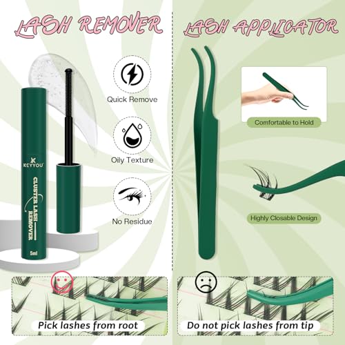 KEYYOU DIY Lash Clusters Kit - Anime Cat Eye Wispy Eyelash Extensions