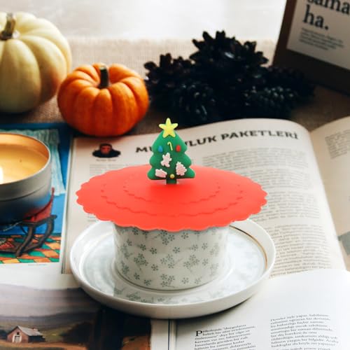 Christmas Silicone Mug Covers Snowman Tree Leakproof Drink Lids Set of 6