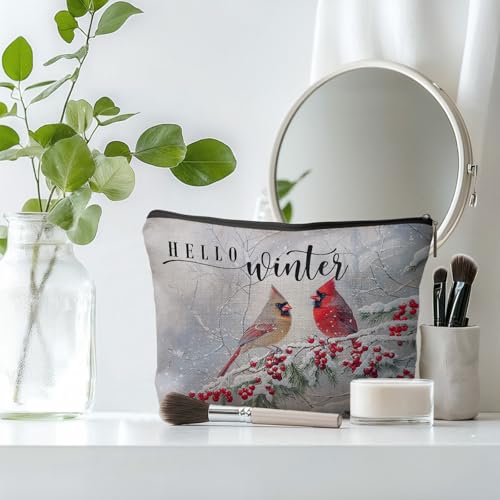 Christmas Cardinal Bird Makeup Bag Waterproof Travel Pouch