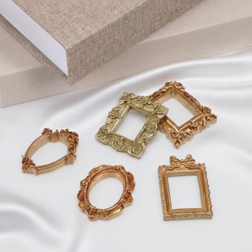 Mini Gold Picture Frames Set - 10 Vintage Resin Frames for Crafts