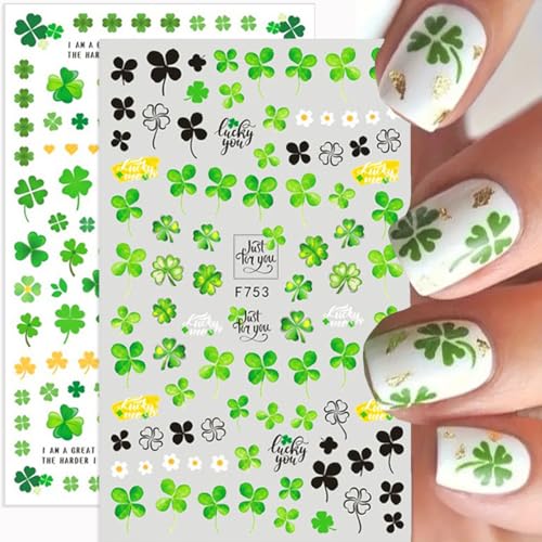 St. Patrick's Day 3D Nail Art Stickers - 8 Sheets Shamrock Green Clover Decals