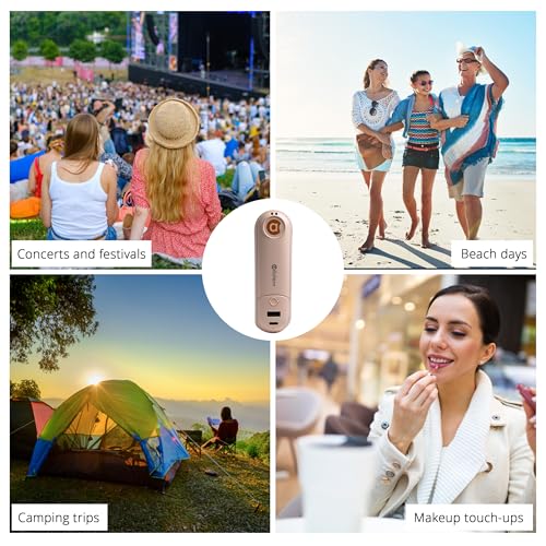 ADOTEM Pink 4-in-1 Portable Handheld Fan with Power Bank, Mirror & Flashlight