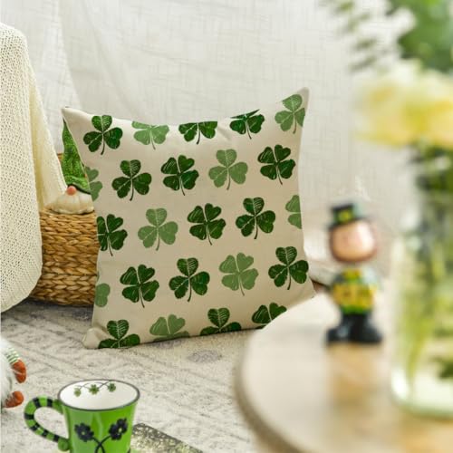 St. Patrick's Day Pillow Covers 18x18 Inch - Green Shamrock Set of 2