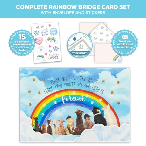 Rainbow Bridge Sympathy Card Set for Loss of Dog with Stickers