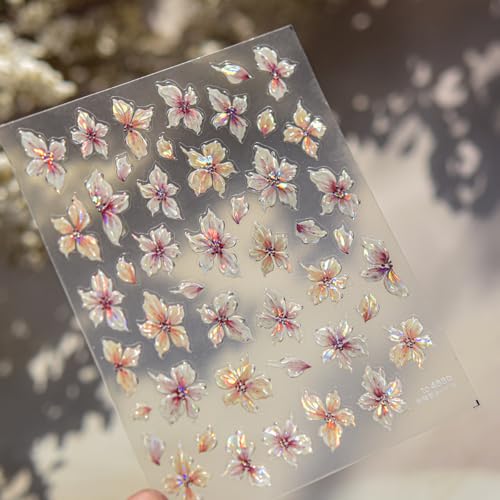 5D Pink Flower Nail Stickers Embossed Floral Nail Art Decals DIY Manicure
