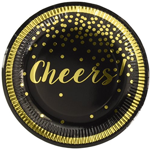 Kate Aspen Gold Foil Cheers Paper Plates Set of 8 Decorative Black and Gold Party Plates