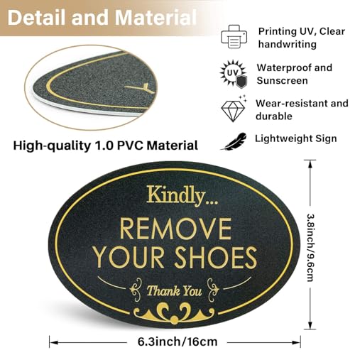 Kindly Remove Your Shoes Sign - Elegant Oval Door Sign 6.3" x 3.8"