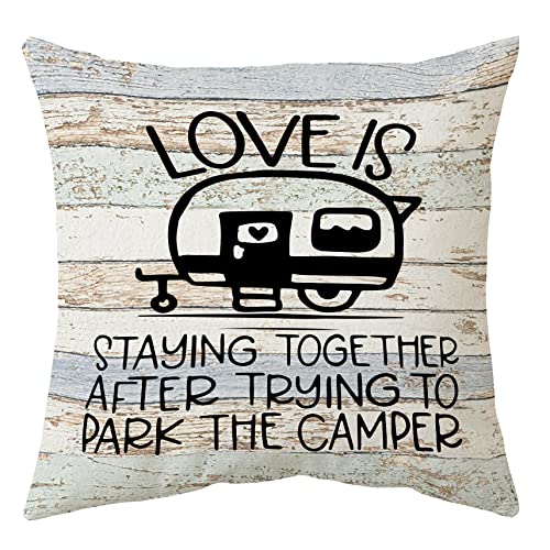 Love Camper Themed Throw Pillow Cover 18x18, Camp-a Flannelette Case