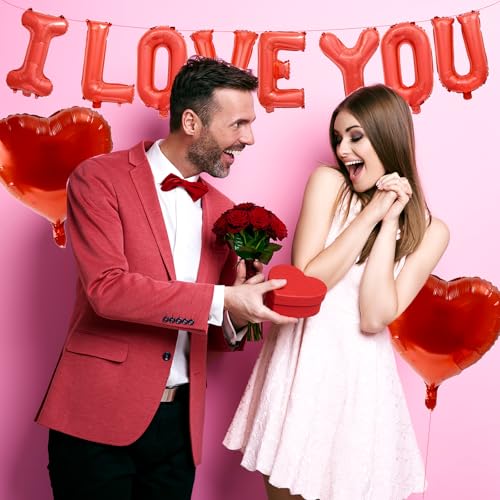 I LOVE YOU Balloon Set - 16 Inch Mylar Letter & Heart Balloons