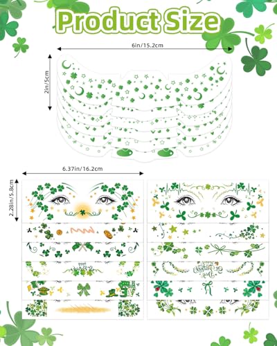 St. Patrick's Day Face Tattoos - 18pcs Green Shamrock Glitter Stickers