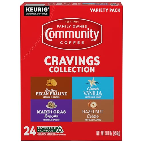 Community Coffee Cravings Collection Variety Pack 24 K-Cup Pods - Flavored Medium Roast for Keurig Brewers