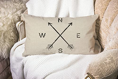Smooffly 12x20 Inch Rustic Cotton Linen Pillow Cover - North South East West Arrows