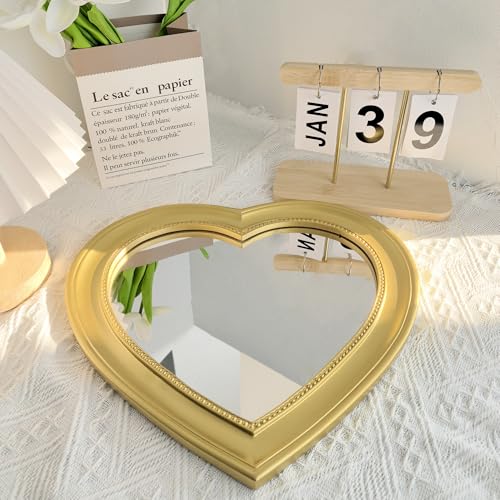Heart Shaped Mirror - Romantic Gold Wall Decor, 12.6x11in