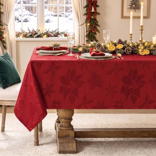 Christmas Jacquard Rectangle Tablecloth 60x84 Inch - Flower Red Variation