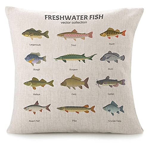 Colorful Lake Fish Throw Pillow Cover 18"x18" – Decorative Linen Case