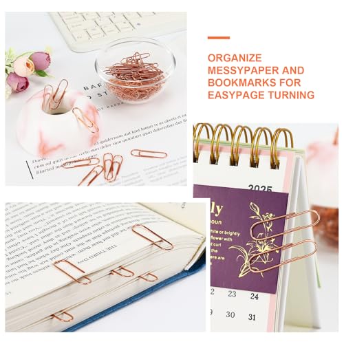 MultiBey Marble Pink Paper Clip Holder with 100 Rose Gold Clips