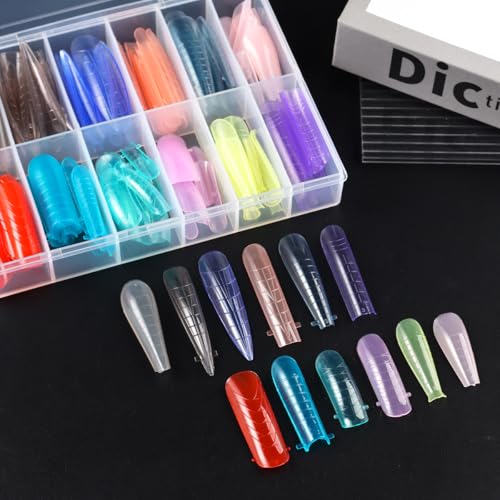 Dual Forms Gel Nail Extension Mold Set, 12 Grids Colorful Quick Building Tips