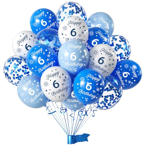 12-Inch Blue & White Confetti Balloons for 6th Birthday Party