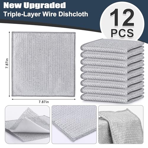 Navona Triple-Layer Steel Wire Dishcloths - 12 Pack Non-Scratch Rags