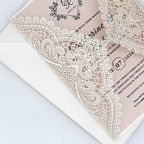Blush Pink Laser Cut Wedding Invitation Sample - 5x7 Inch