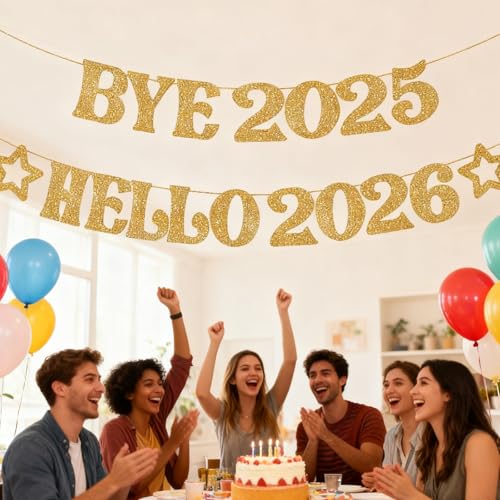 Ziyutam Gold Glitter 2026 New Year Banner Party Decoration