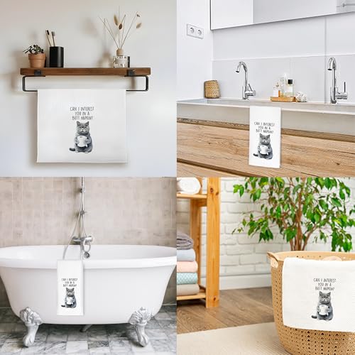 British Shorthair Cat Bathroom Hand Towels - Can I Interest You in a But Napkin - Cat Lover Gift - 16x25 Inch - Variation: Cat Towels-az
