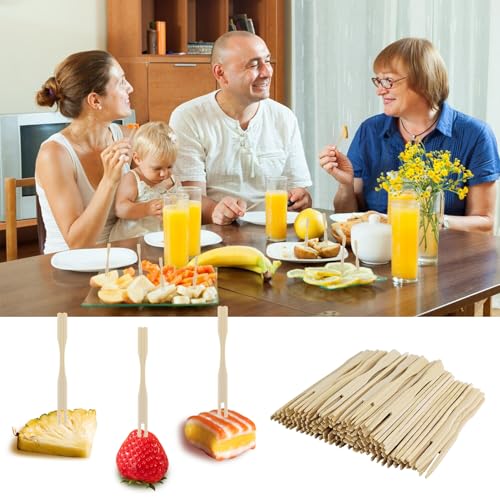 100 Pack Bamboo Appetizer Forks - Eco-Friendly Mini Forks for Charcuterie & Cocktails