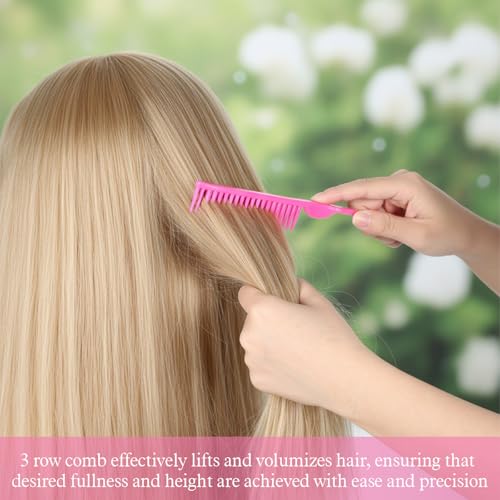 Tweruna 4 Pack Pink 3-Row Hair Comb for Natural Hair Detangling & Braids