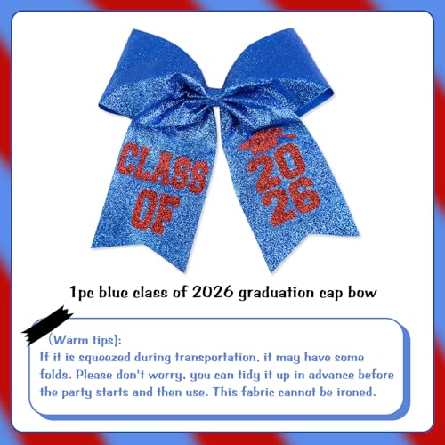 Class of 2026 Blue Glitter Graduation Cap Bow Decoration