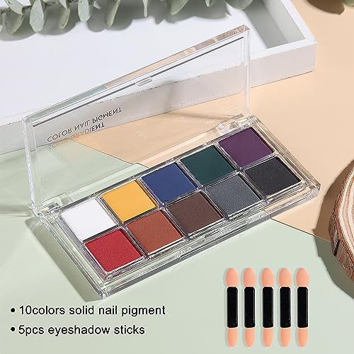 Neon Solid Nail Powder 10 Colors Fluorescent Pigment Set with Sticks